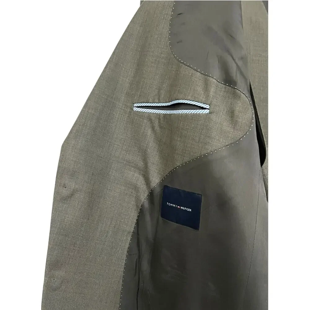Tommy Hilfiger 3 Piece Suit Mens XL 52 Brown/Taupe Wool Vest Pants Formal
